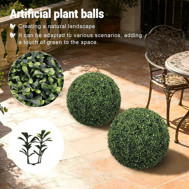 Artificial Boxwood Topiary Balls 18.5IN Green Outdoor Decorative Spheres for Garden Porch Patio Planter, 2pcs Set Plastic