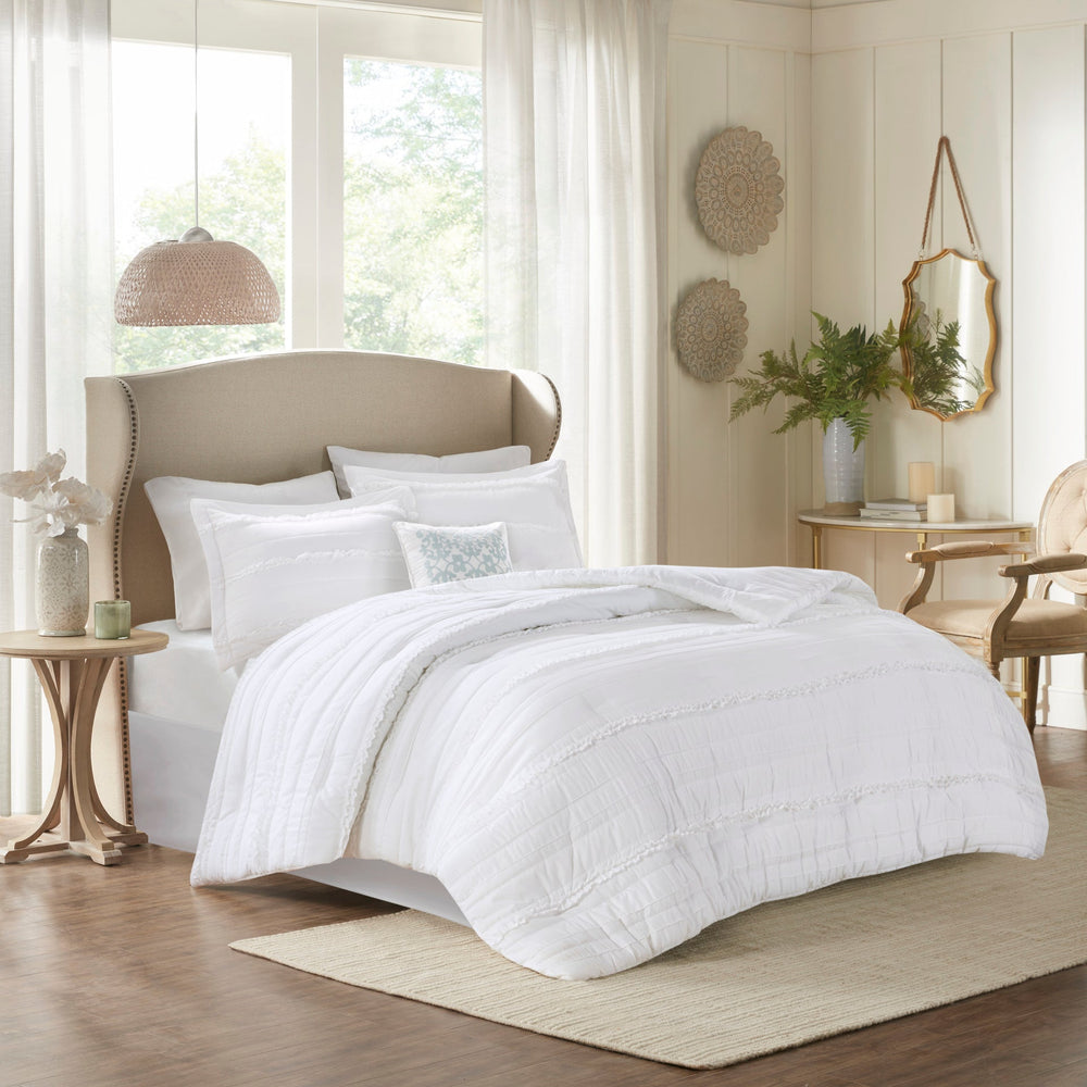 5 Piece   Ruffled Comforter Set White Queen Media 1