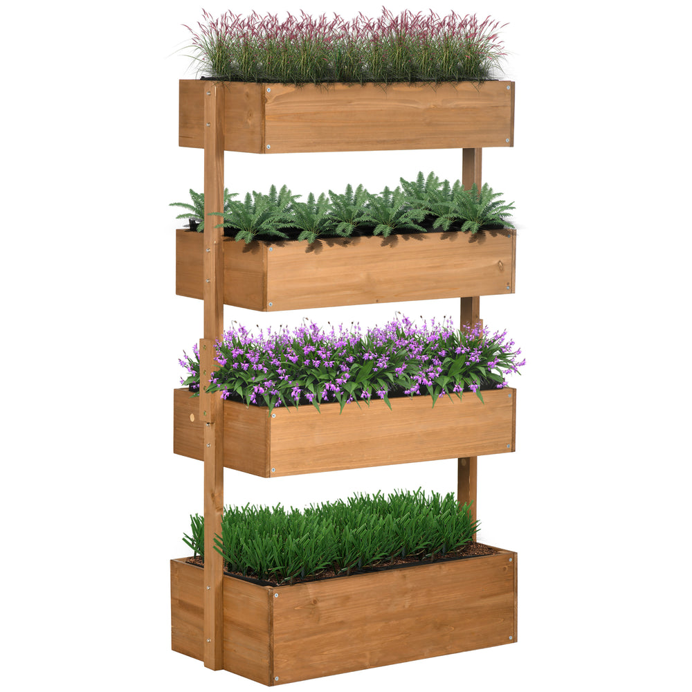 Outsunny Vertical Garden Planter, Wooden 4 Tier Planter Box, Self-Draining with Non-Woven Fabric for Outdoor Flowers, Vegetables and Herbs, Orange Media 1