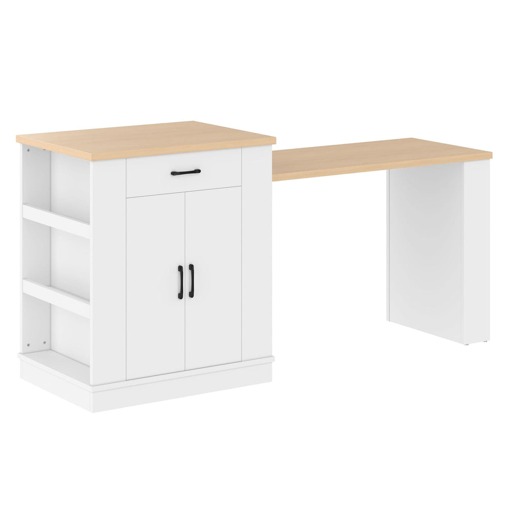 Extendable Island Console & Particle Board White Finish & Multi-Functional Storage Media 8