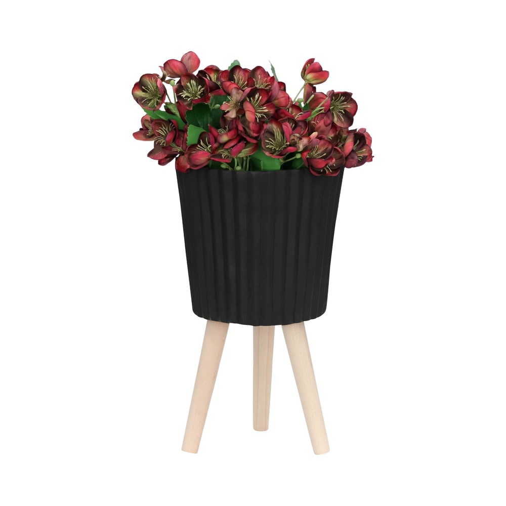 S/2 10/12' RIDGED PLANTER W/ WOOD LEGS, BLACK (KD) Media 4