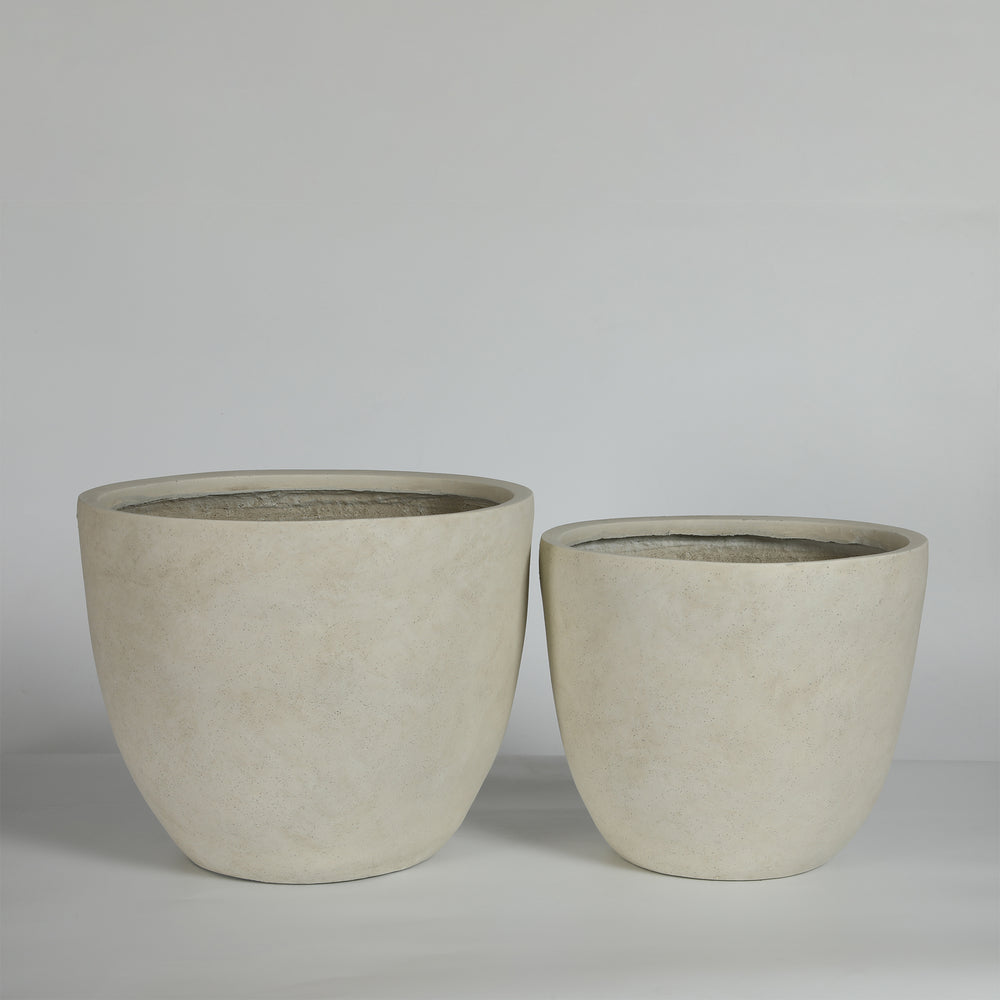 Round Concrete Planter Set of 2, Large Outdoor Indoor Handmade Rustic Decorative Planter Pots with Drainage Holes for Home Garden Patio, 15' x 13' & 18' x 14'  (white) Media 9