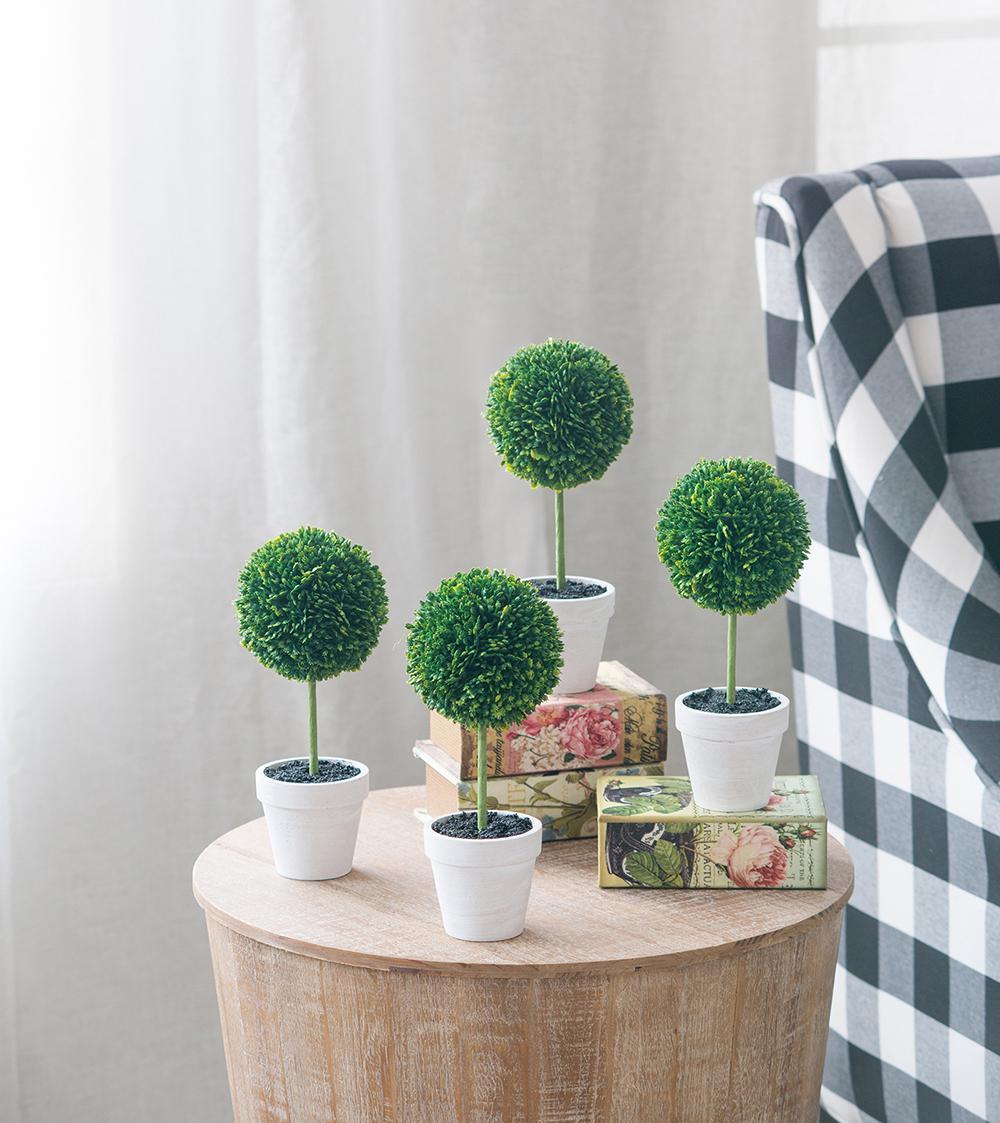 S/4 D3.5x9' Faux Topiaries With Cream Pot Media 6