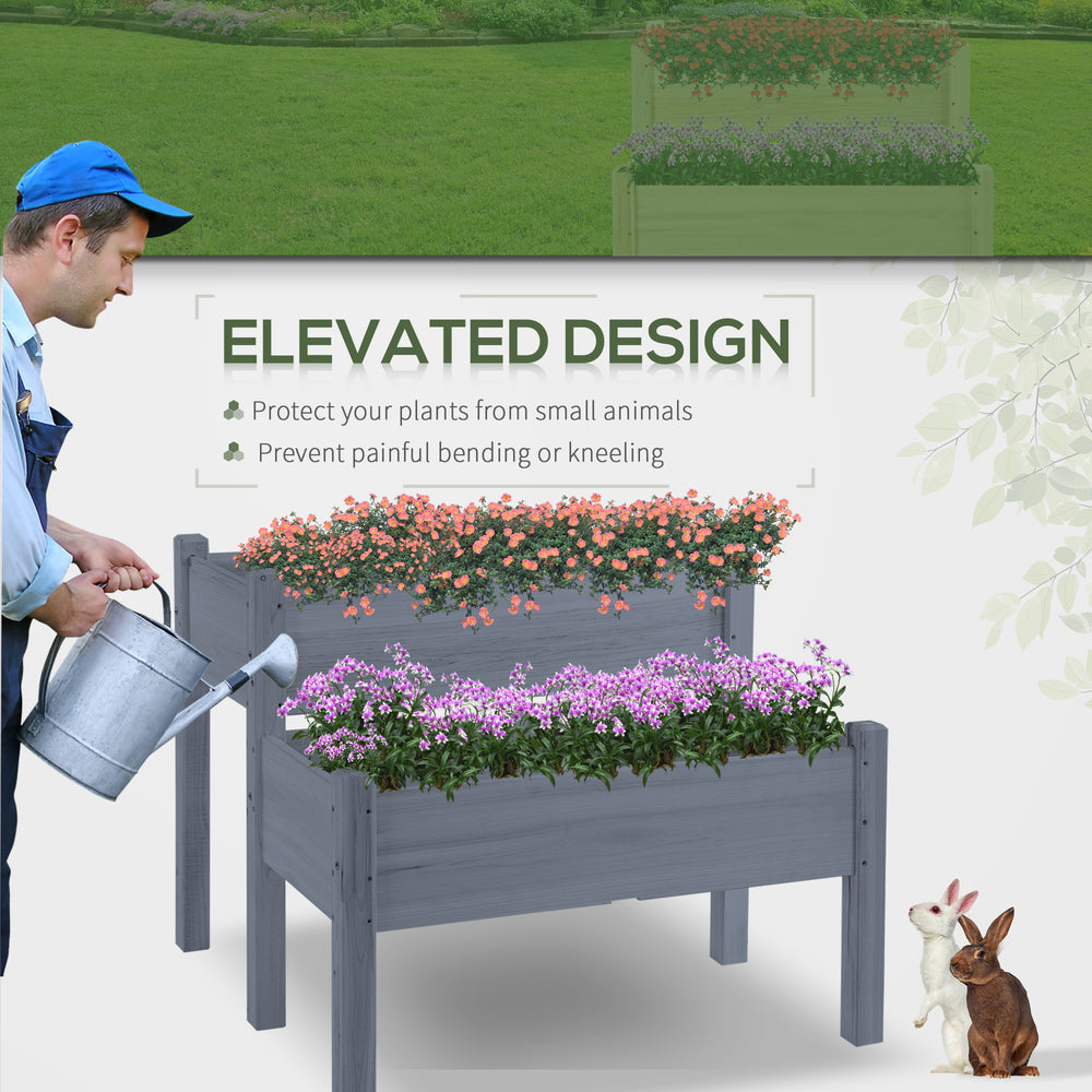 Outsunny 34'x34'x28' Raised Garden Bed, 2-Tier Elevated Wood Planter Box for Backyard, Patio to Grow Vegetables, Herbs, and Flowers, Gray Media 6