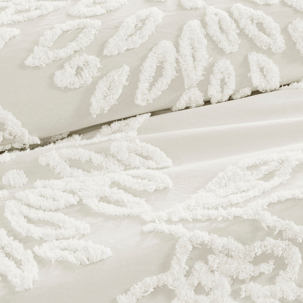 3 Piece Tufted Cotton Chenille Floral Comforter Set Off-White King/Cal King Media 2