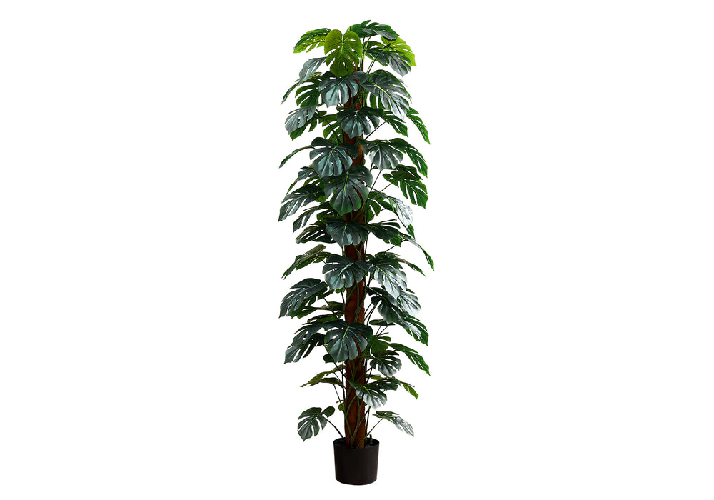 Artificial Plant, 83' Tall, Monstera Tree, Floor, Indoor, Decorative, Green Leaves, Black Pot Media 2