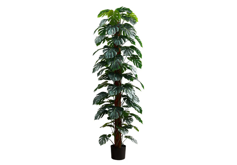 Artificial Plant, 83' Tall, Monstera Tree, Floor, Indoor, Decorative, Green Leaves, Black Pot