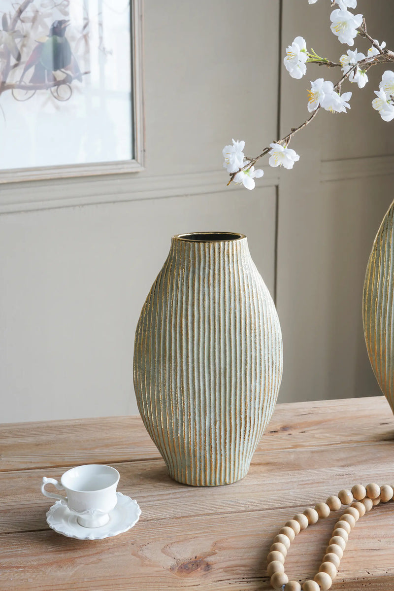 Ceramic Accent Vase with Vertical Ribbed Texture