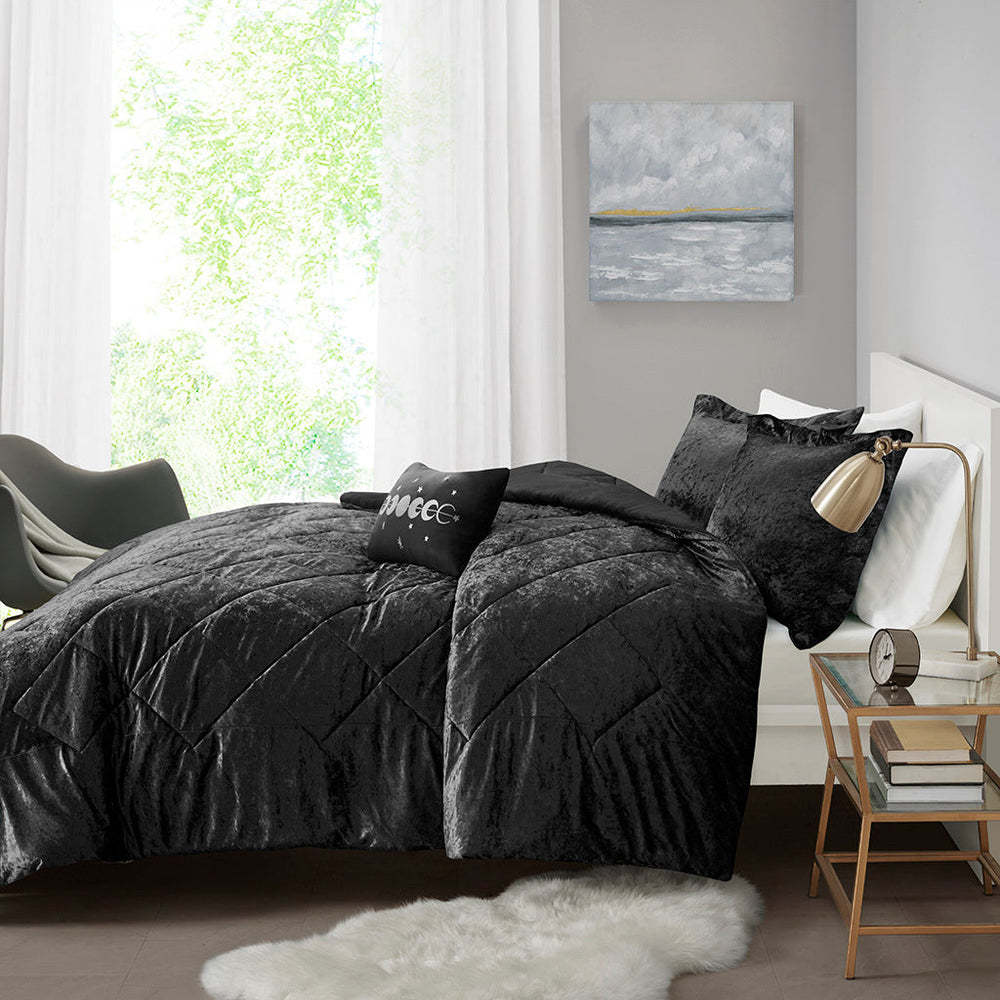 King/Cal King Velvet Comforter Set with Throw Pillow Media 6