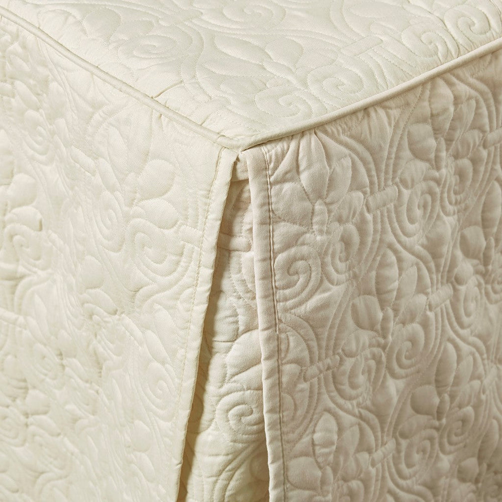 3 Piece Split Corner Pleated Quilted Bedspread Cream King Media 9