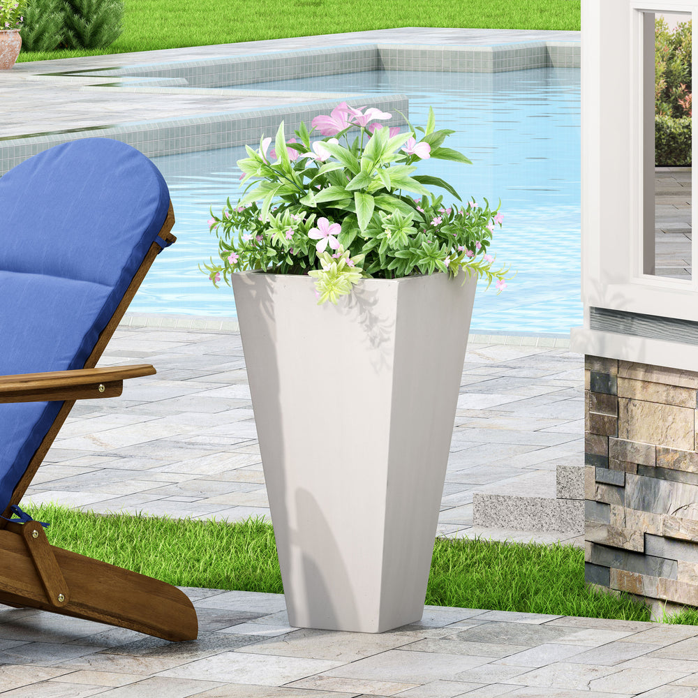 13' Outdoor Modern MGO Small Cast Stone Planter, Matte White Media 4