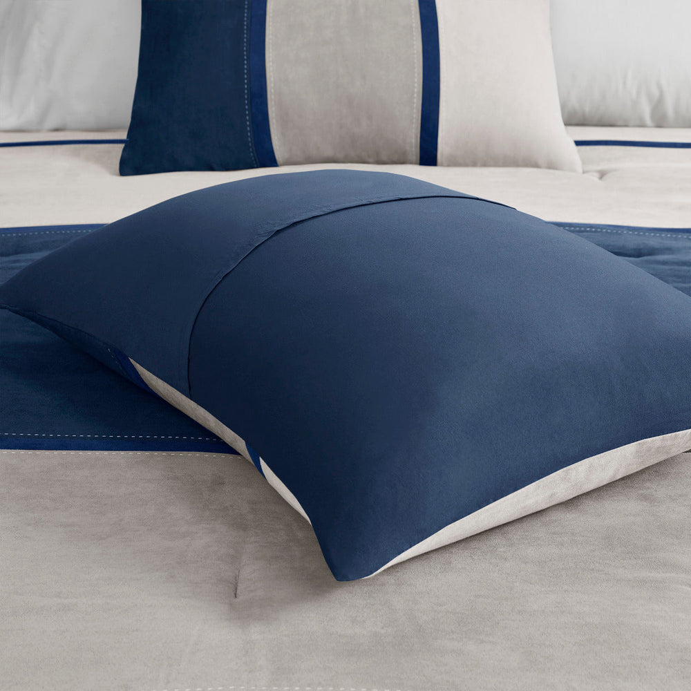 7 Piece Faux Suede Comforter Set Blue Cal King Media 16