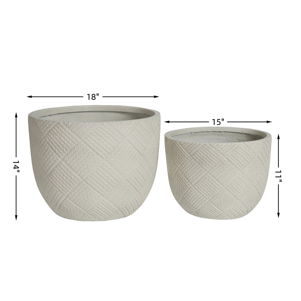 Round Concrete Planter Set of 2, Large Outdoor Indoor Handmade Rustic Decorative Planter Pots with Drainage Holes for Home Garden Patio, 15' x 11' & 18' x 14'  (grey) Media 5