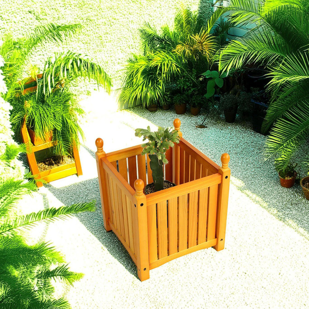 Wooden Square Outdoor Flower and Herb Pot - Teak Finish, Wood, 15.75 x 15.75 x 18.50 inches Media 2