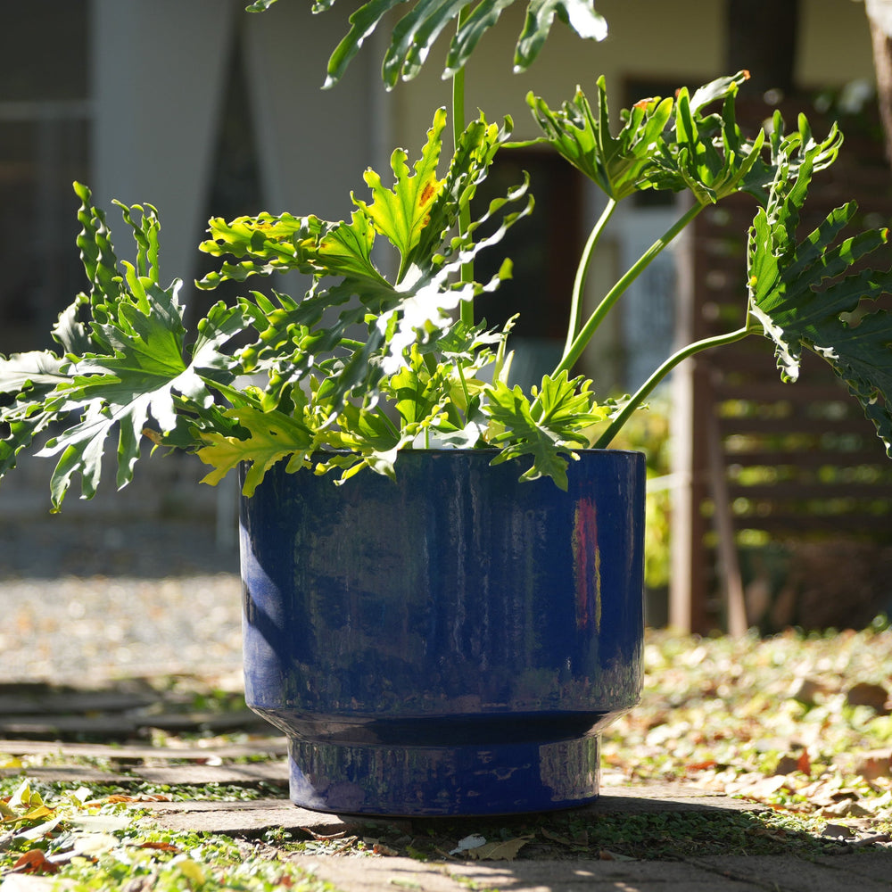 Handmade Solid Blue Glazed Ceramic Planter Set of 3, 15/12/9 Inch Diameter, for Succulents & Flowers Outdoor Garden & Indoor Staircase Use, Breathable Porous Clay Media 2