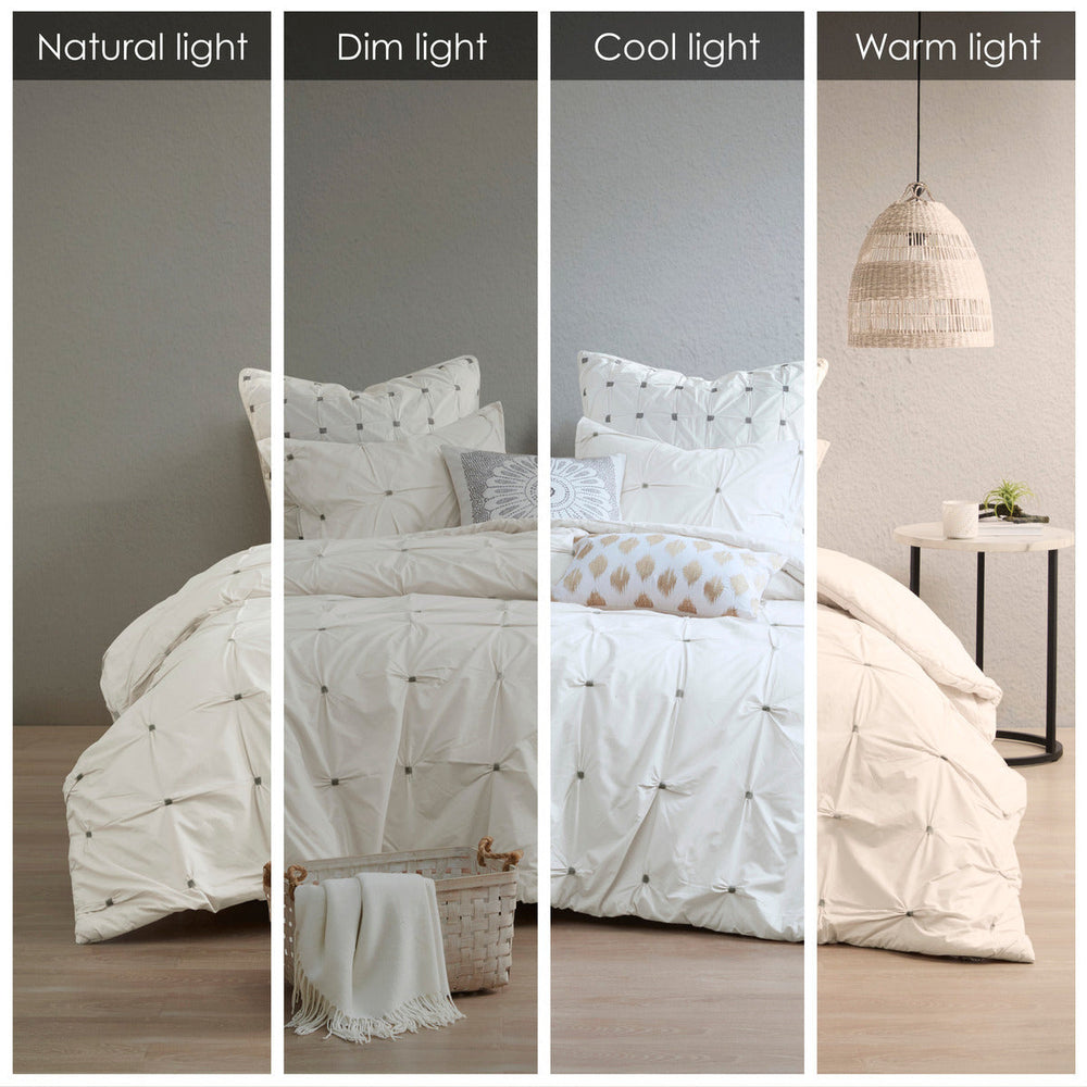 King/Cal King 3 Piece Elastic Embroidered Cotton Duvet Cover Set Media 4