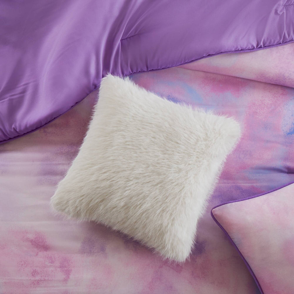 4 Pieces King/Cal King Watercolor Tie Dye Printed Comforter Set with Throw Pillow,Purple Media 14