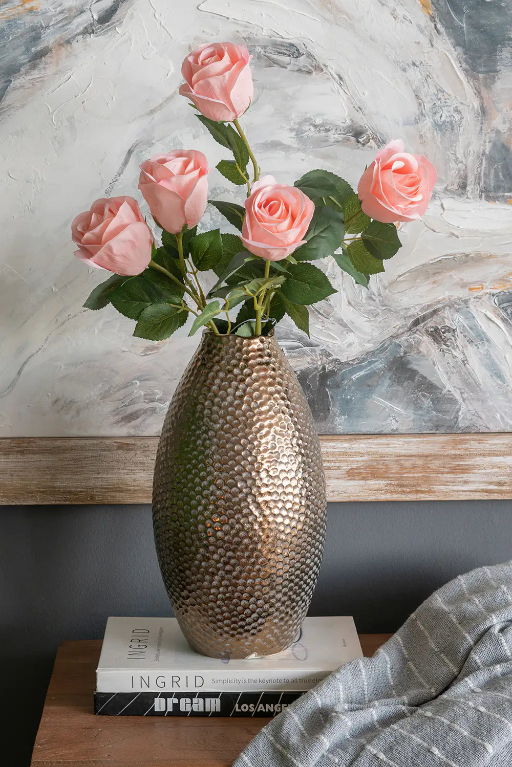 Decorative Ceramic Vase with Textured Bronze Finish