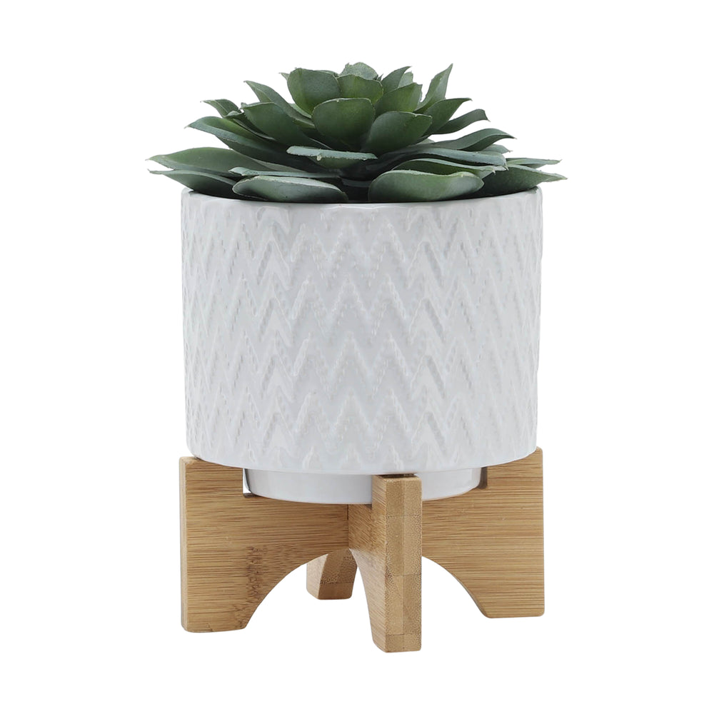 5' CHEVRON PLANTER W/ STAND, WHITE Media 4