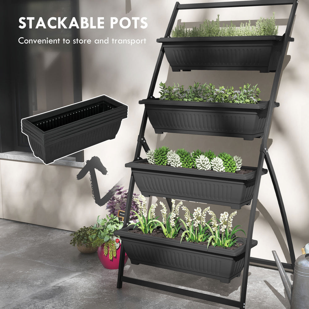 Outsunny Raised Garden Bed, 4 Tier Vertical Garden Planter Set, 4 Outdoor Planter Boxes with Stand, Self Draining Design Elevated Garden for Vegetable, Flowers & Herbs, Black Media 7