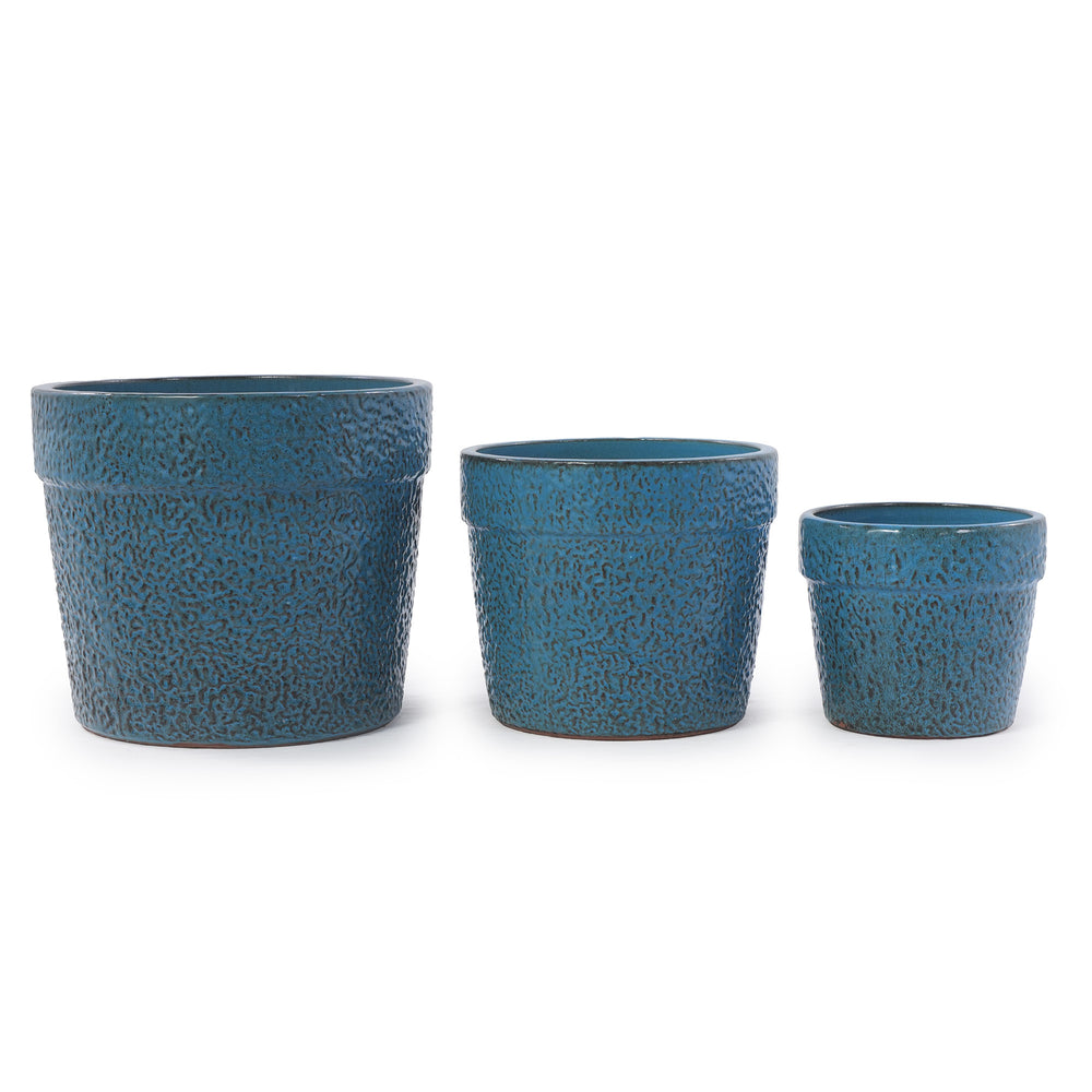 Handmade Ceramic Planter Set of 3, 15/12/9 Inch Diameter, Blue Textured Pattern, for Succulents & Indoor Plants, Windowsill & Bookshelf Use, Breathable Clay Media 4