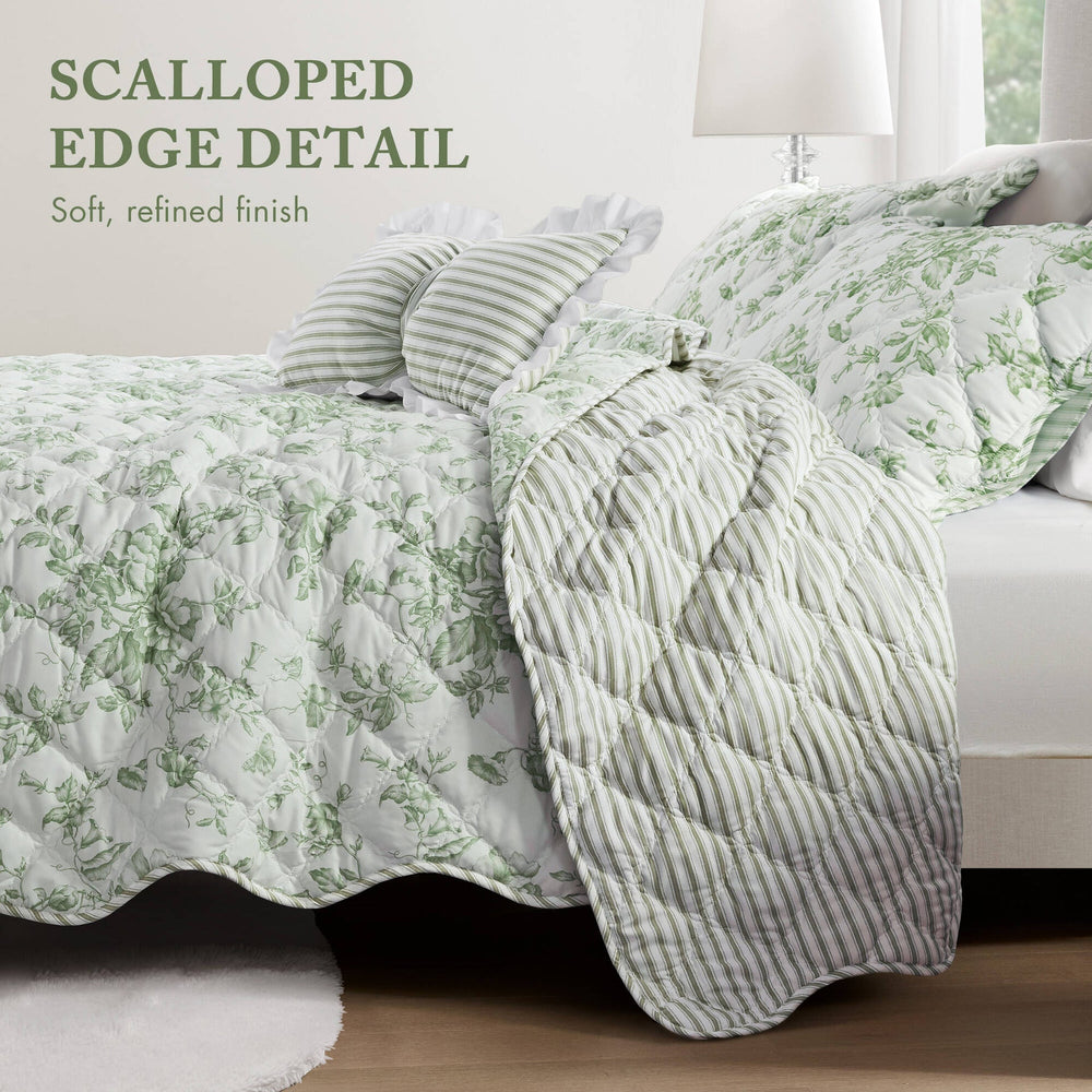 4 Pieces King  Quilt Set with Decorative Pillow,Green Media 6