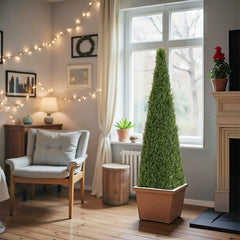 6FT Artificial Conical Topiary Trees  UV Resistant Faux Cedar Bushes and Evergreen Shrubs, Fake Potted Plants for Front Porch Outside Planter Decor, 1pc/set perspective