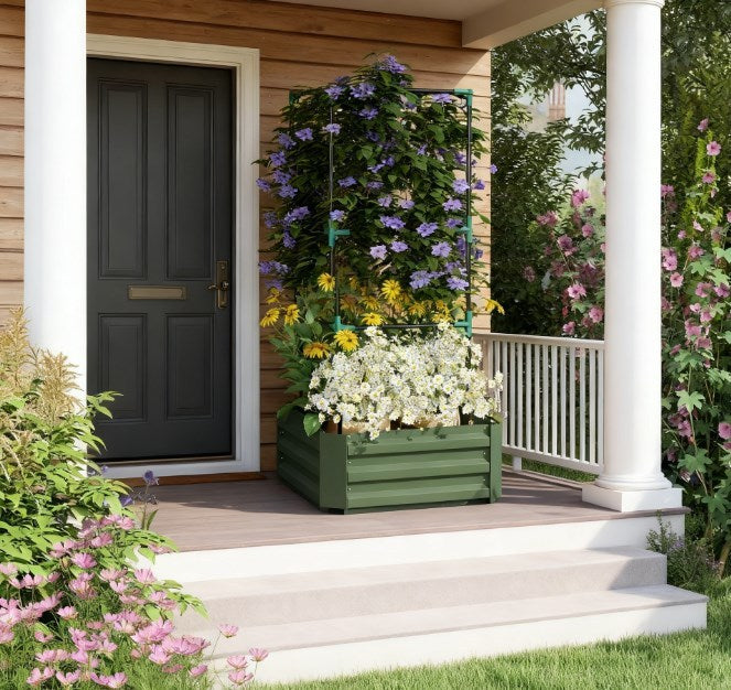 Garden Bed,Galvanized Planter Box,Raised Garden Bed with Cage for Climbing Vines Media 4