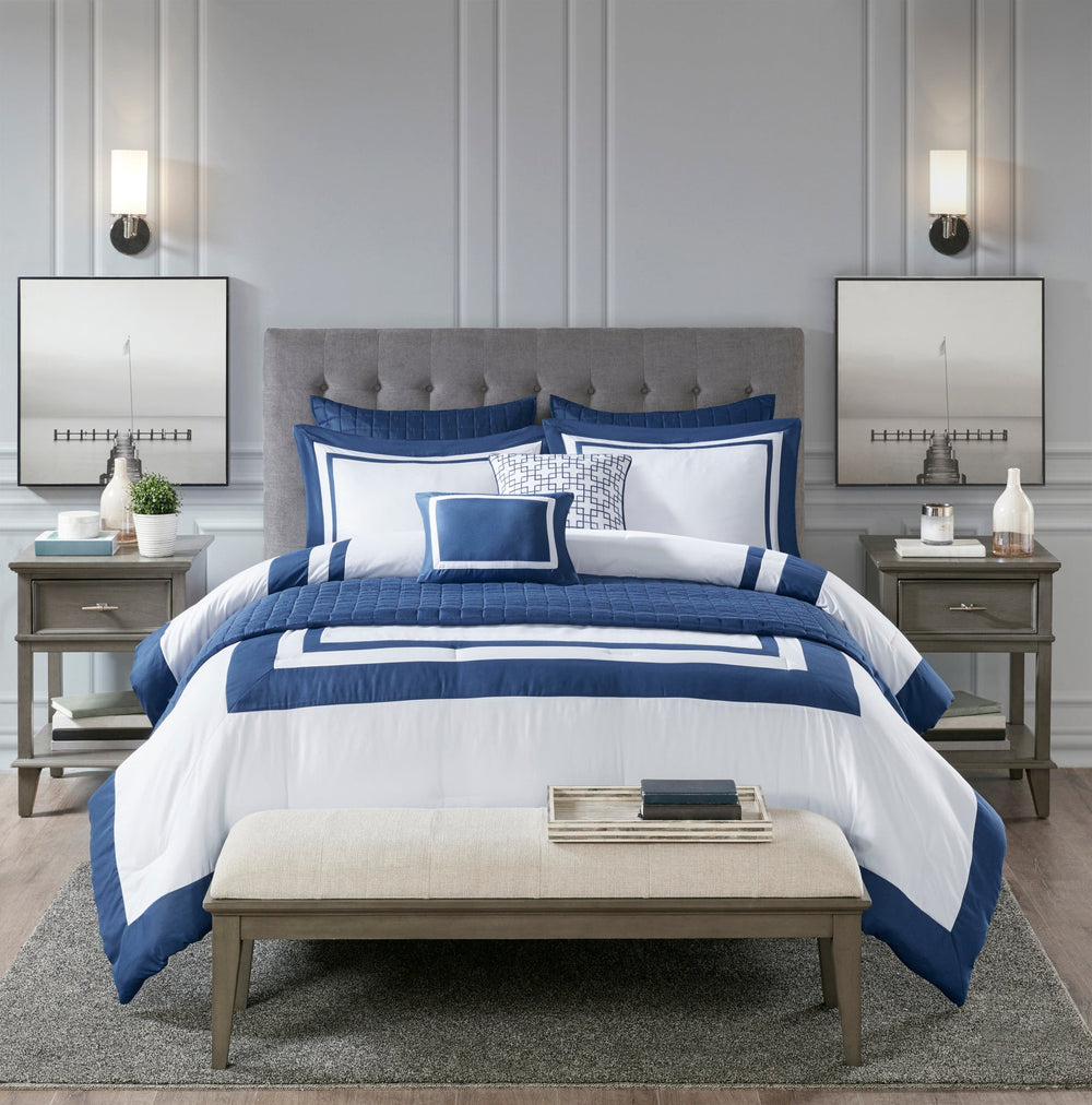 8 Piece Comforter and Quilt Set Collection Navy King/Cal King Media 7