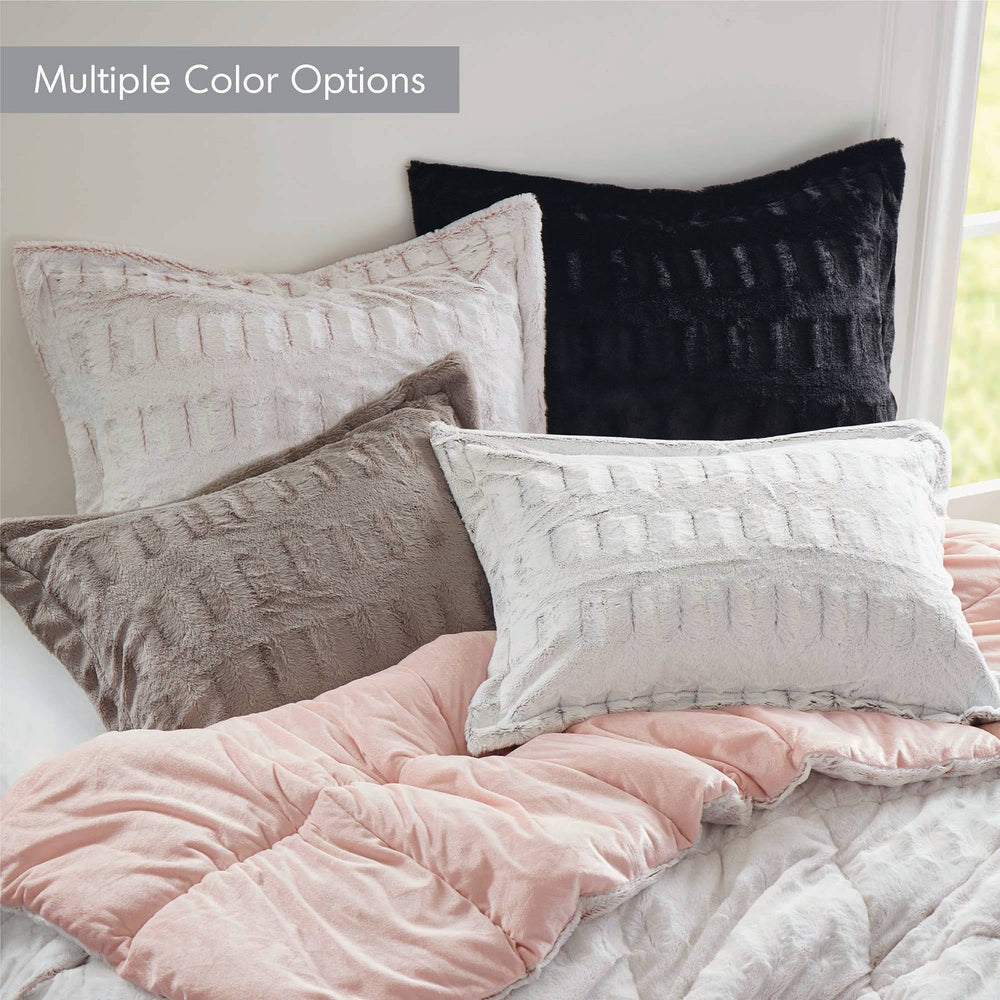 3 PCS King/Cal King Solid Faux Fur Comforter Mini Set Black Media 5
