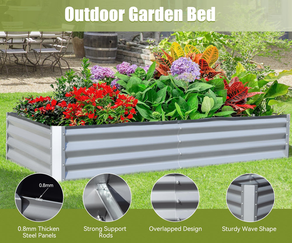 6x3x1ft Galvanized Raised Garden Bed, Outdoor Planter Garden Boxes Large Metal Planter Box for Gardening Vegetables Fruits Flowers, Silvery Media 4
