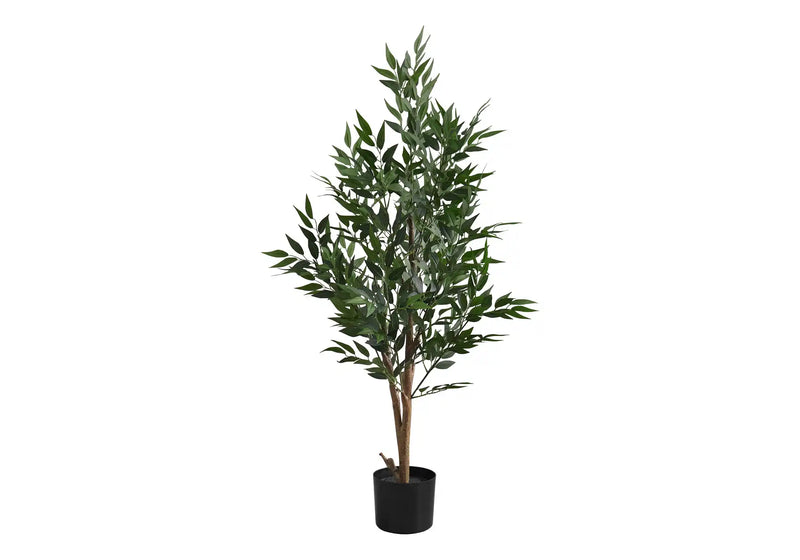 Artificial Plant, 47' Tall, Acacia Tree, Indoor, Faux, Fake, Floor, Greenery, Potted, Silk, Decorative, Green Leaves, Black Pot