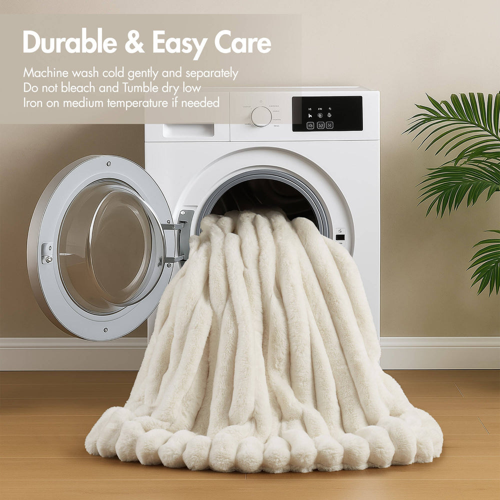 3-Piece King  soft Faux Fur Ribbed Comforter Set,Ivory Media 2