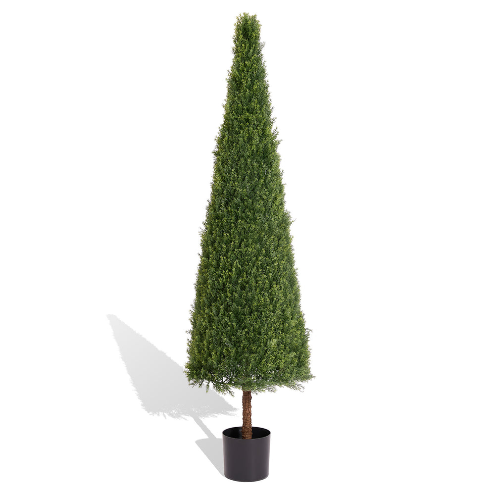 6FT Artificial Conical Topiary Trees  UV Resistant Faux Cedar Bushes and Evergreen Shrubs, Fake Potted Plants for Front Porch Outside Planter Decor, 1pc/set Media 2