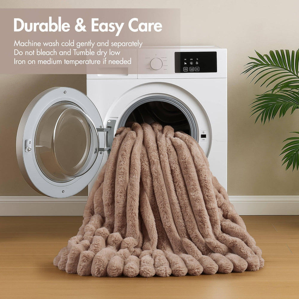 3 Pieces King Ultrasoft Faux Fur Ribbed Comforter Set,Mocha Media 3