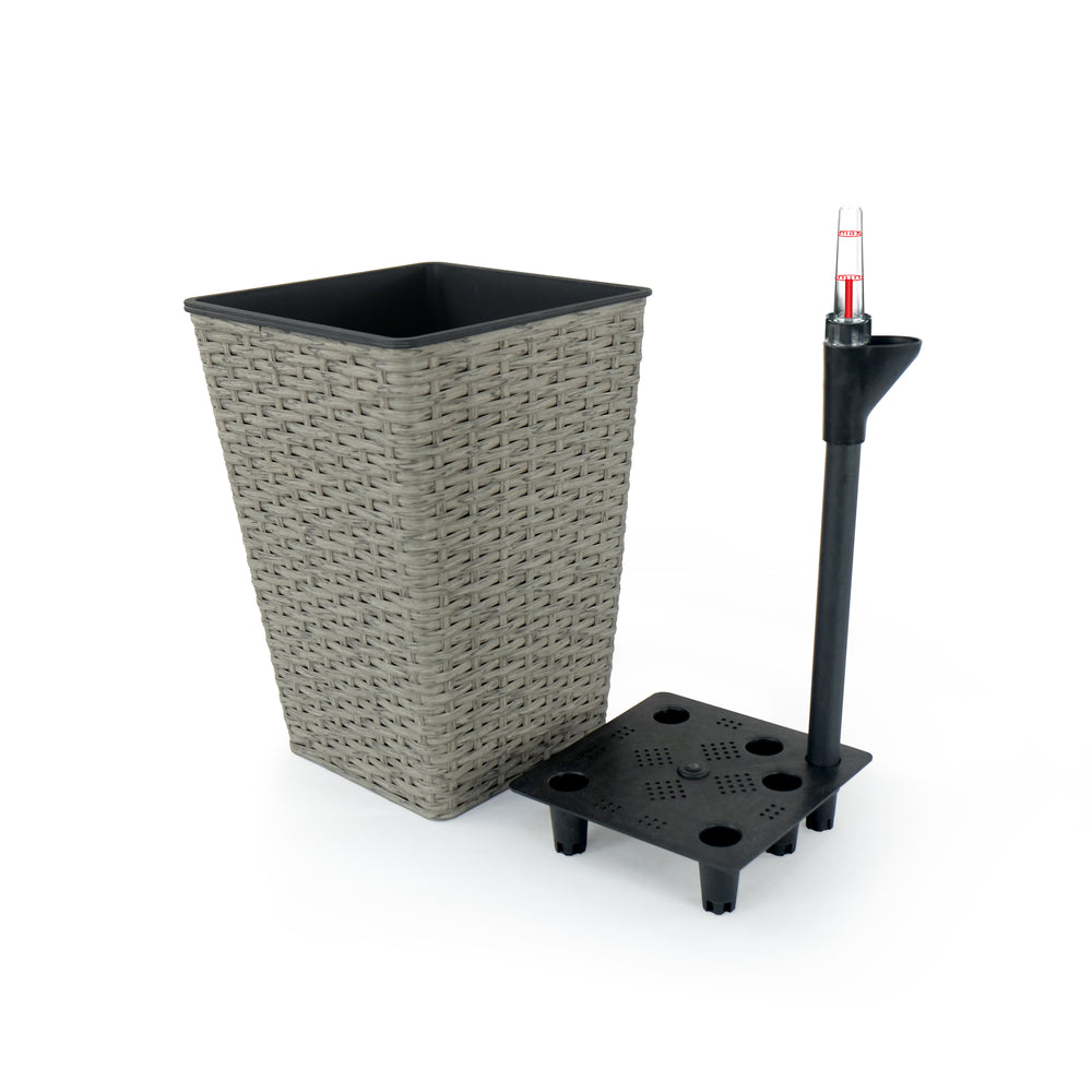 2-Pack Smart Self-watering Square Planter for Indoor and Outdoor - Hand Woven Wicker - Gray Media 5