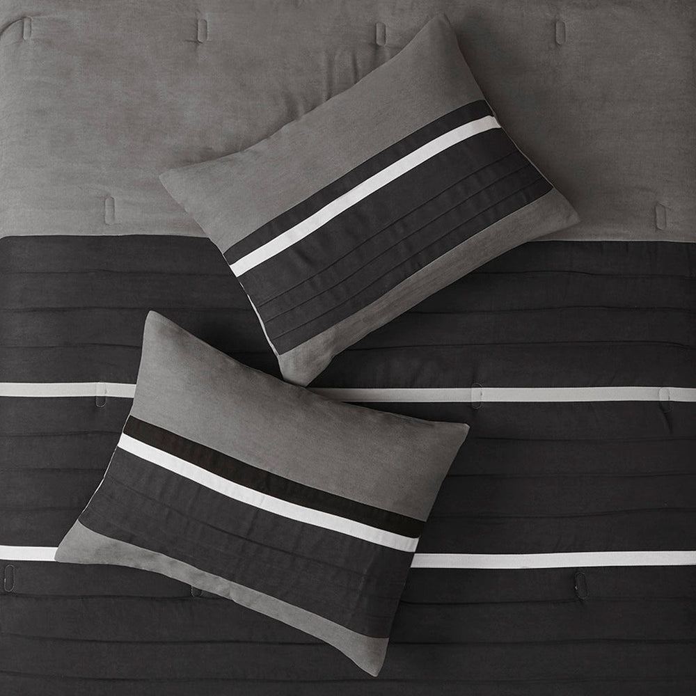 7 PC Pieced Faux Suede Comforter Set Black Full Media 4