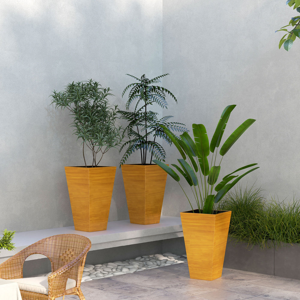 Outsunny 28' Tall Outdoor Planters Set of 3 with Drainage Holes Faux Wood Plastic Flower Pots for Garden Patio Tan Media 2