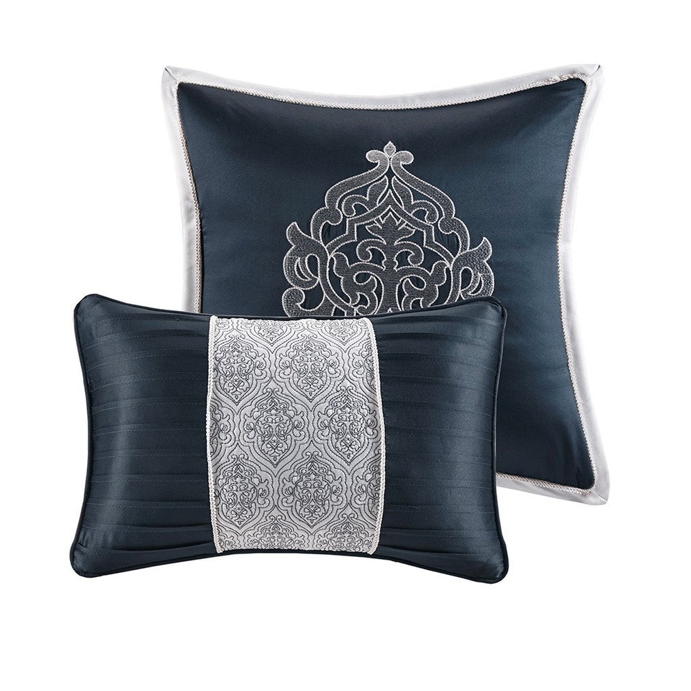 8 Piece Jacquard Comforter Set Navy/Silver Cal King Media 2