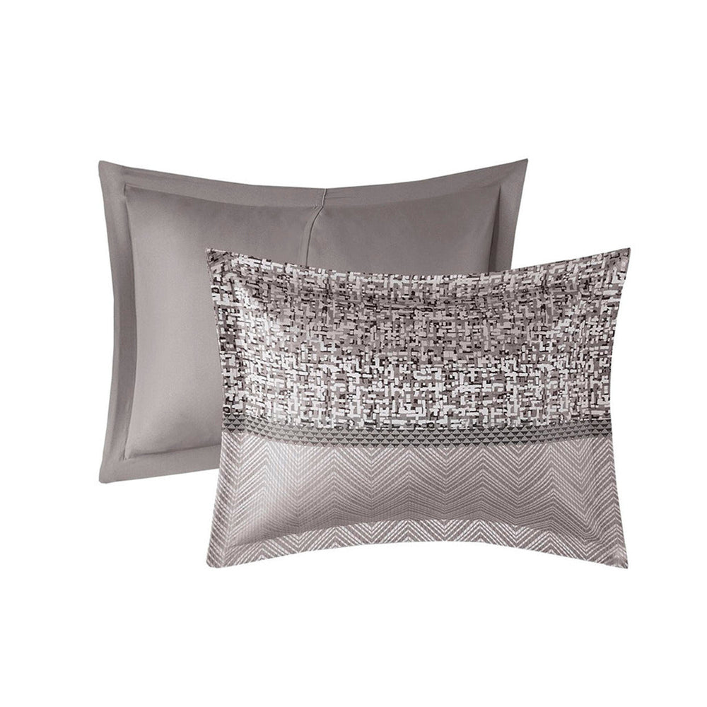 7 Piece Jacquard Comforter Set Grey/Taupe Queen Media 8