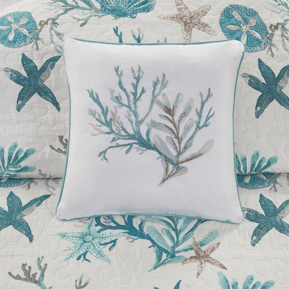 6 Piece Cotton Sateen Quilt Set with Throw Pillows Aqua King/Cal King Media 3