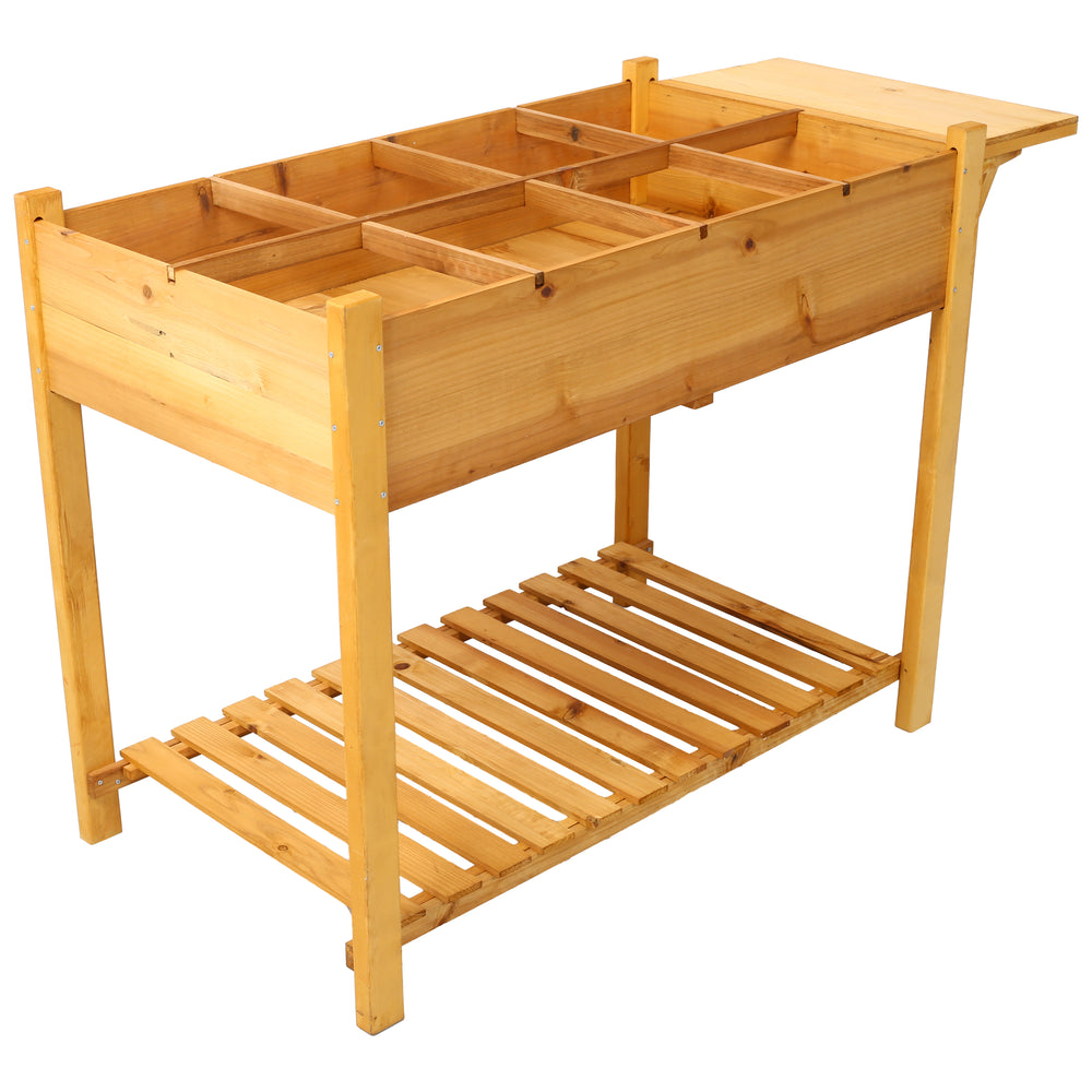 8 Pockets Horticulture Raised Garden Bed Elevated Wood Planter Box Stand with Foldable Side Table and Storage Shelf for Herb/Vegetables/Flowers Media 4