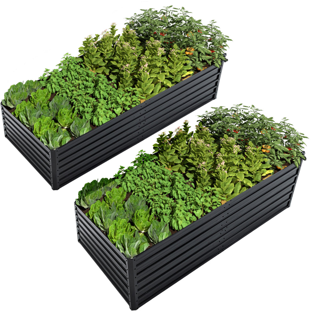 2 Pack Metal Raised Garden Bed Kit Outdoor - 8x4x2 FT Galvanized Planter Boxes Set, Rectangle Vegetable & Flower Beds for Herbs, Fruits, Planting (Black) Media 1