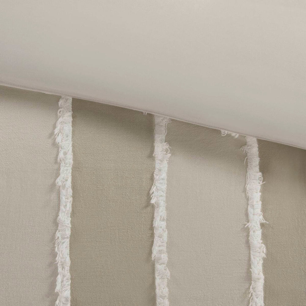 3 Piece Striped Cotton Comforter Set Taupe King/Cal King Media 5