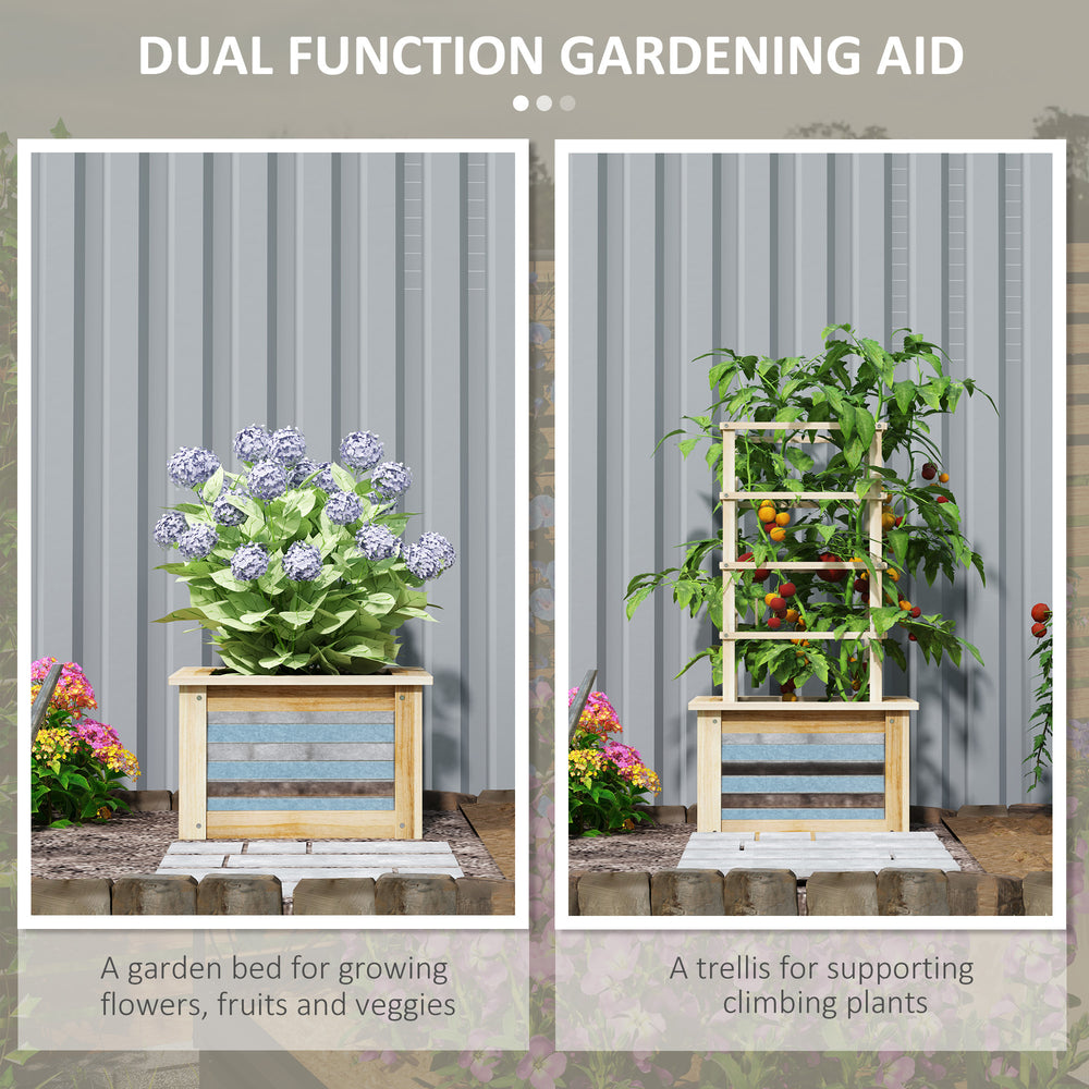 Galvanized Planter Box Elevated Garden Bed,Wooden Raised Garden Bed with Trellis,for Garden,Patio Media 7