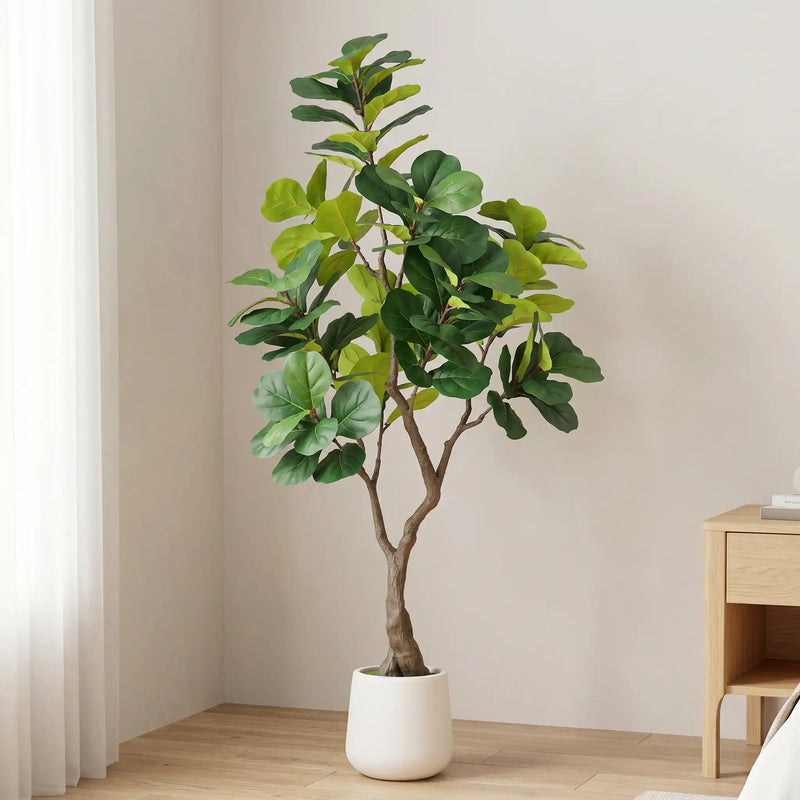 6FT Artificial Fiddle Leaf Fig Tree With Decorative White Pot, Faux Indoor Plant for Home Office Living Room Corner Decoration, 1pc/set