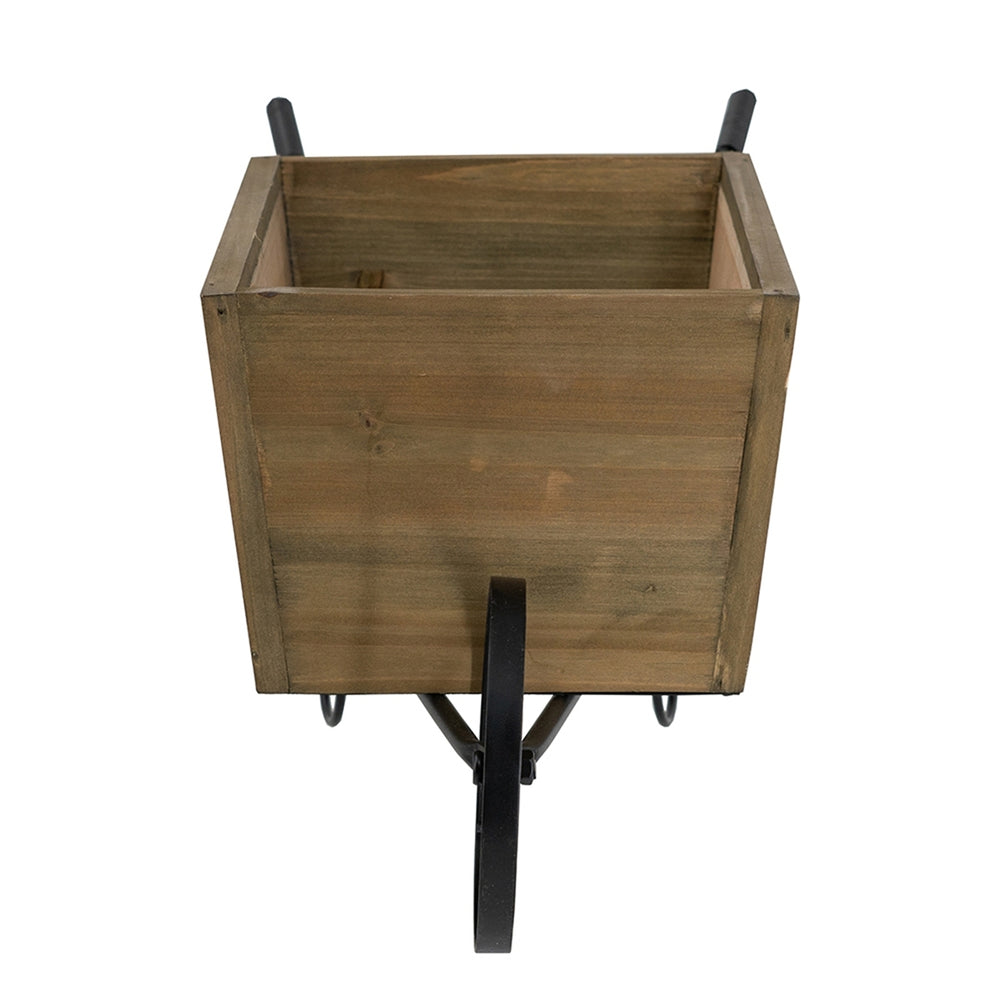 19.5x7.9x8.3' Brown Wooden Wheelbarrow Planter with Black Iron Frame Media 5
