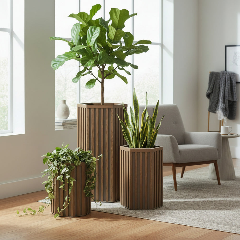 Hexagon Column Planter MD - Medium Brown Media 3