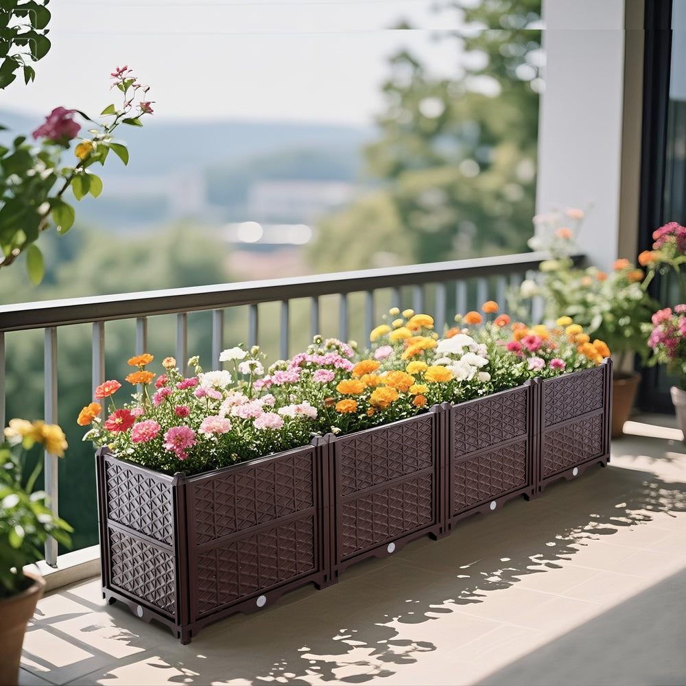 Indoor/Outdoor Rectangular Plastic Planting Box Kit for Vegetables, Herbs, Flowers & Succulents, Coffee, Polypropylene, 62.80 Inches Media 9
