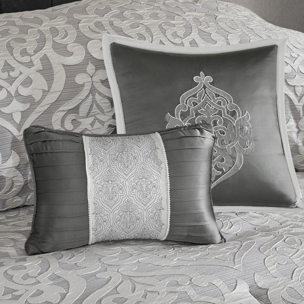 8 Piece Jacquard Comforter Set Silver/Silver Queen Media 2